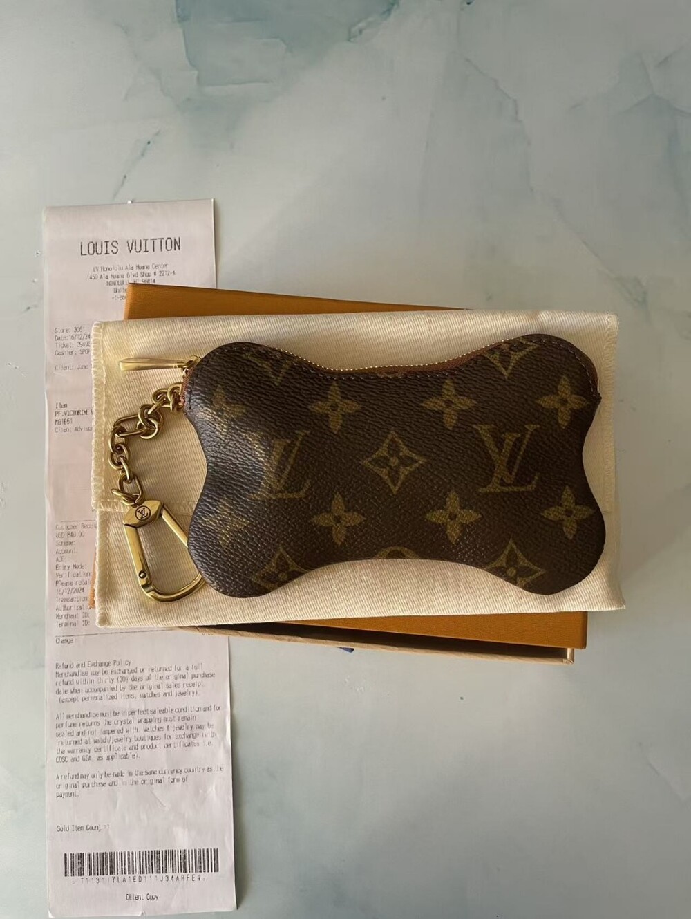 Louis Vuitton Monogram Bone Key Pouch Wallet Accessory Case Brown